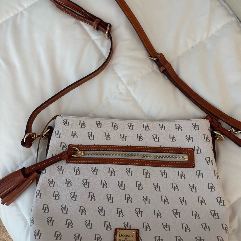 Dooney & Bourke Cream and Brown Monogram Crossbody Bag